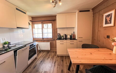 Klosters 50: Wood, Furniture, Flooring, Interior Design, Floor, Cabinetry, Countertop, Kitchen, Wood Flooring, Ceiling
