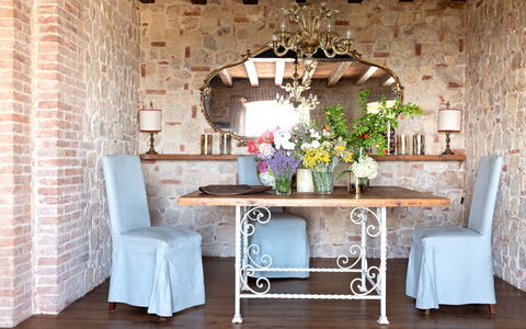 Asolina Villa: Furniture, Interior Design, Table, Wood, Chair, Dining Room, Lighting, Kitchen & Dining Room Table, Room, Chandelier