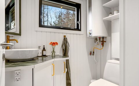 Dreng - from the Sea: Plumbing Fixture, Plumbing, Tap, Sink, Bathroom, Bathroom Sink, Mirror, Houseplant, Countertop, Bathroom Cabinet