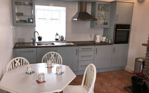 The Stables Holiday Cottage No 9: Furniture, Kitchen, Interior Design, Wood, Flooring, Kitchen Appliance, Major Appliance, Countertop, Cabinetry, Floor