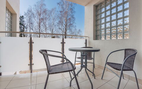 Bursztynowe Osiedle: Furniture, Chair, Table, Apartment, Outdoor Furniture, Balcony, Kitchen & Dining Room Table, Condominium, Shade, Patio