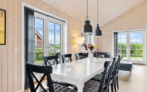 Rixa - 350M from the Sea: Home, Furniture, Ceiling, Kitchen & Dining Room Table, Light Fixture, Dining Room, Chair, Wood Flooring, Chandelier, Hardwood
