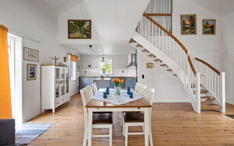 Teåker: Flooring, Interior Design, Wood, Wood Flooring, Floor, Ceiling, Furniture, Lighting, Dining Room, Laminate Flooring