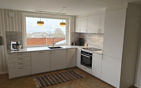 Rikulf - 150M from the Sea: Kitchen, Kitchen Appliance, Countertop, Flooring, Cabinetry, Interior Design, Furniture, Floor, Major Appliance, Wood