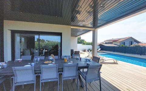 Villa Dune: Swimming Pool, Architecture, Furniture, Outdoor Furniture, Home, Residential Area, Shade, Chair, Roof, Composite Material