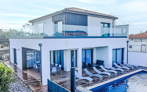 Villa Dune: Blue, Architecture, Balcony, Home, Composite Material, Swimming Pool, Villa, Estate, Hotel, Resort