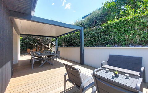 Maison Dune: Composite Material, Shade, Outdoor Furniture, Balcony, Patio, Outdoor Structure, Chair, Eco Hotel, Deck, Swimming Pool