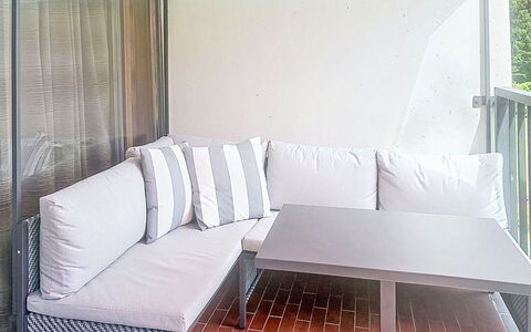 Studio Landskron Seezugang: Furniture, Outdoor Furniture, Floor, Glass, Shade, Outdoor Structure, Chair, Outdoor Table, Balcony, Patio