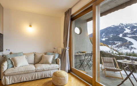 Baita Bucaneve: Interior Design, Furniture, Room, Ceiling, Flooring, Floor, Chair, Living Room, Couch, Hardwood
