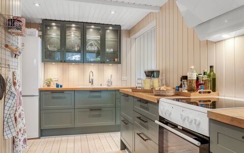 Erja - 600M from the Sea: Kitchen Appliance, Kitchen, Cabinetry, Countertop, Interior Design, Major Appliance, Furniture, Flooring, Wood, Drawer