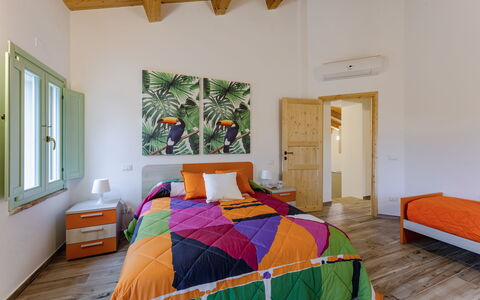 Villa Zena: Furniture, Interior Design, Bedroom, Bed, Flooring, Wood, Floor, Bed Sheet, Ceiling, Bedding