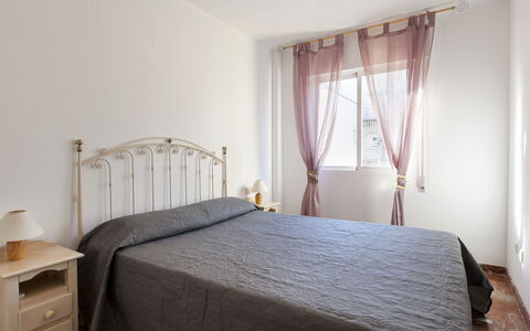 Dénia 155: Bedroom, Bed, Furniture, Room, Property, Bed Sheet, Bed Frame, Bedding, Curtain, Floor