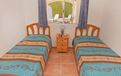 Villa Lyndy: Room, Bedroom, Furniture, Bed Sheet, Property, Turquoise, Bed, Aqua, Bedding, Interior Design