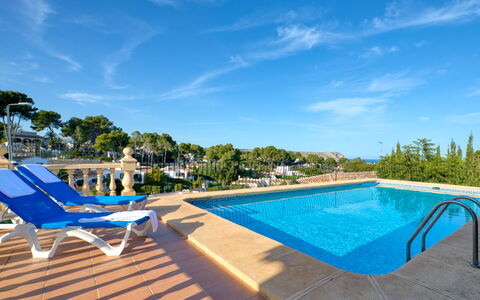 Cap Marti: Water, Sky, Cloud, Blue, Swimming Pool, Plant, Outdoor Furniture, Shade, Tree, Leisure