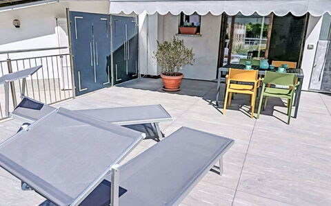 Piateda Terrace: Furniture, Table, Outdoor Furniture, Outdoor Table, Chair, Shade, Kitchen & Dining Room Table, Awning, Outdoor Structure, Flowerpot