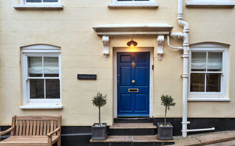 Charterhouse: Blue, Door, Home Door, Door Handle, Molding, Paint, Houseplant, Plaster