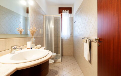 Villa Vitalis: Flooring, Interior Design, Floor, Plumbing Fixture, Ceiling, Lighting, Furniture, Bathroom, Room, Tap