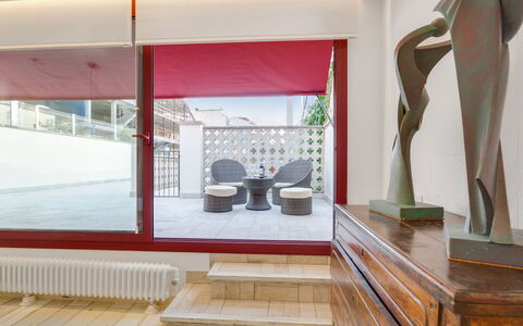 Bright & Artistic: Interior Design, Flooring, Floor, Ceiling, Apartment, Home, Room, Window Covering, Window Treatment, Chair