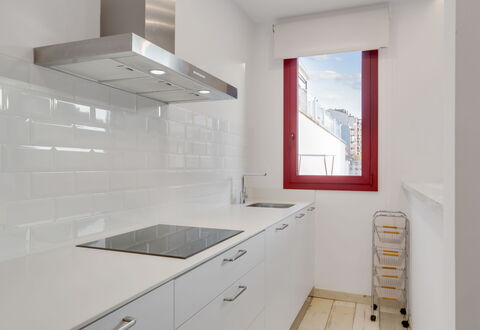 Bright & Artistic: Kitchen, Flooring, Countertop, Interior Design, Floor, Cabinetry, Ceiling, Sink, Home, Kitchen Appliance