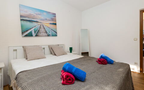 Trogir Okrug Gornji 257: Furniture, Bed, Interior Design, Floor, Bedroom, Flooring, Wood, Bed Sheet, Room, Bedding