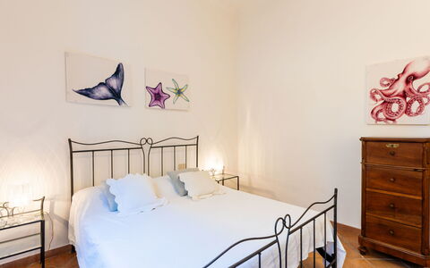 Villa Adriana: Bed, Bedroom, Bedding, Bed Sheet, Furniture, Flooring, Floor, Interior Design, Linens, Bed Frame