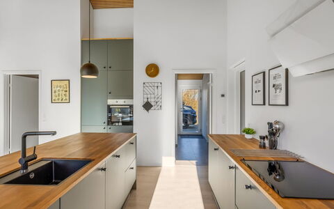 Gudrid - 400M from the Sea: Kitchen, Flooring, Countertop, Interior Design, Wood, Kitchen Appliance, Ceiling, Floor, Cabinetry, Furniture