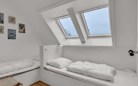 Hanni - 600M from the Sea: Wood, Bedroom, Bed, Interior Design, Floor, Furniture, Ceiling, Flooring, Bedding, Attic