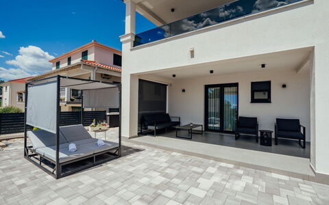 Villa Budimir: Composite Material, Shade, Concrete, Balcony, Outdoor Furniture, Tile, Bicycle, Walkway, Villa