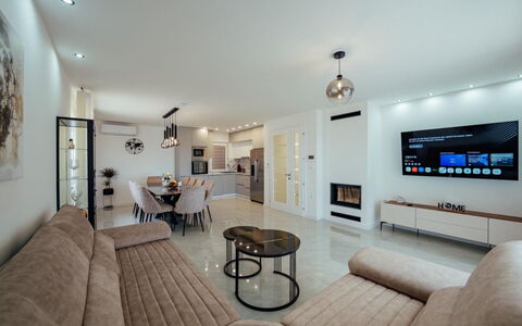 Villa Budimir: Furniture, Interior Design, Flooring, Couch, Floor, Living Room, Ceiling, Room, Apartment, Lighting