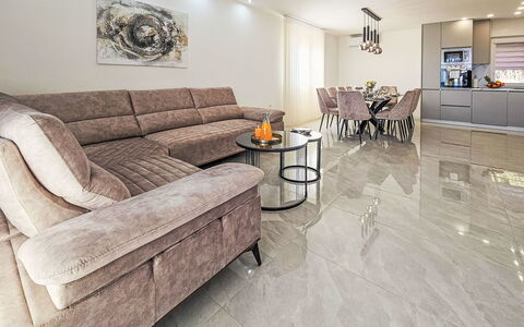 Villa Budimir: Flooring, Floor, Interior Design, Furniture, Wood, Ceiling, Couch, Living Room, Wood Flooring, Room