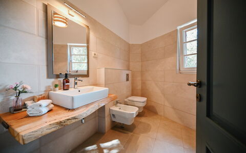Villa Bogijeva Cliff House, Stunning View: Bathroom, Plumbing Fixture, Flooring, Interior Design, Bathroom Sink, Sink, Floor, Tap, Plumbing, Lighting