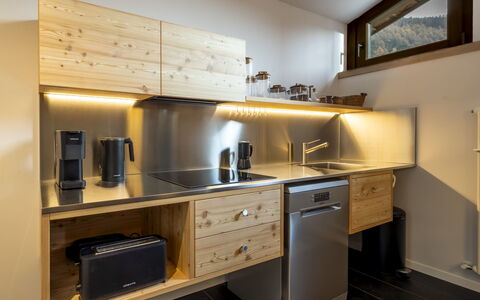 Planta Apartment: Kitchen, Countertop, Interior Design, Furniture, Wood, Cabinetry, Kitchen Appliance, Flooring, Ceiling, Sink