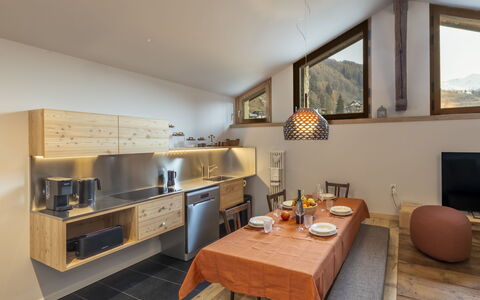 Planta Apartment: Wood, Interior Design, Ceiling, Kitchen, Furniture, Home, Countertop, Room, Cabinetry, Light Fixture