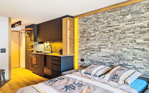 Zermatt 310: Furniture, Interior Design, Wall, Flooring, Wood, Bedroom, Floor, Ceiling, Bed, Lighting