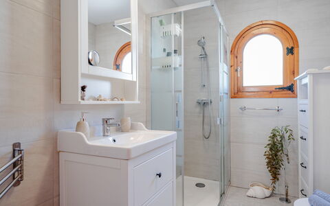 Sol & Sal: Bathroom, Plumbing Fixture, Bathroom Sink, Interior Design, Sink, Flooring, Floor, Bathroom Cabinet, Mirror, Tap