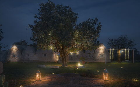 Trulli Experience, Pool, Monopoli: Branch, Night, Garden, Twig, Landscape Lighting, Midnight, Landscaping, Lawn, Yard, Evening