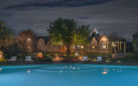 Trulli Experience, Pool, Monopoli: Estate, Night, Swimming Pool, Landscape Lighting, Dusk, Evening, Garden, Hacienda, Landscaping, Yard