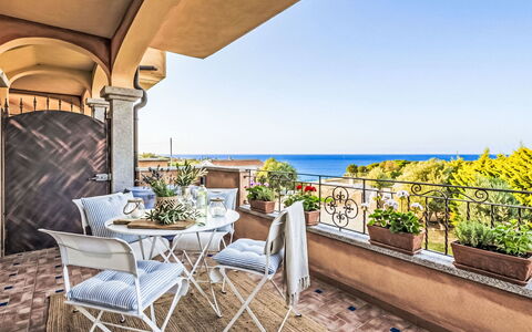 Lo Smeraldo: Sea, Furniture, Balcony, Chair, Ocean, Outdoor Furniture, Coast, Flowerpot, Outdoor Table, Kitchen & Dining Room Table
