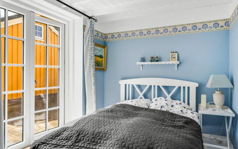 Åsta - 200M from the Sea: Blue, Bedroom, Interior Design, Wall, Bed, Wood, Floor, Flooring, Ceiling, Bedding