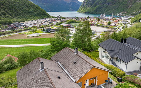 Høyanger Panorama: Residential Area, House, Roof, Home, Highland, Landscape, Hill, Rural Area, Village, Cottage