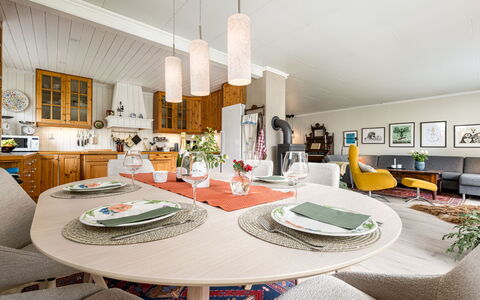 Høyanger Panorama: Furniture, Interior Design, Flooring, Light Fixture, Ceiling, Chair, Wood, Table, Kitchen & Dining Room Table, Dining Room
