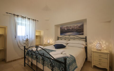 Trulli Retreat, Pool, Locorotondo: Furniture, Floor, Flooring, Interior Design, Ceiling, Room, Bedroom, Bed, Apartment, Chair