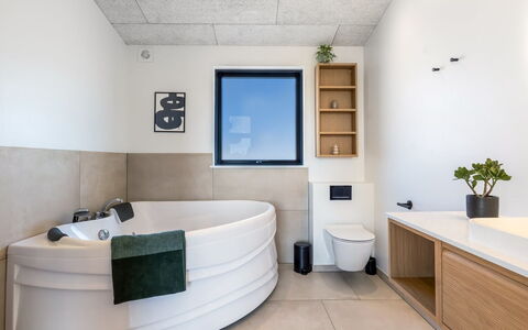 Marten - 500M from the Sea: Flooring, Plumbing Fixture, Interior Design, Floor, Bathroom, Lighting, Tap, Plumbing, Room, Sink