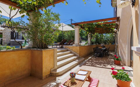 Villa Christina: Flowerpot, Door, Houseplant, Hacienda, Courtyard, Estate, Patio, Resort, Balcony, Shade