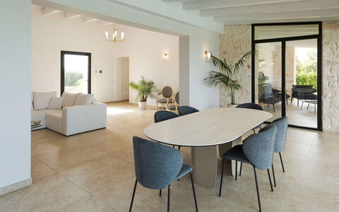 Villa Netina: Furniture, Interior Design, Flooring, Floor, Wall, Table, Wood, Chair, Kitchen & Dining Room Table, Dining Room