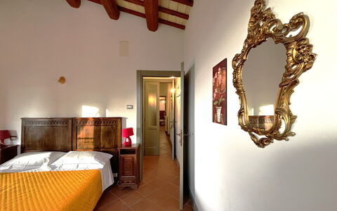 La Casa nel Bosco: Bed, Furniture, Interior Design, Bedroom, Wall, Bed Sheet, Bedding, Wood, Ceiling, Flooring