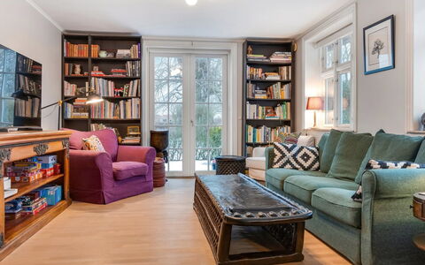 Edla - 5Km from the Sea: Furniture, Interior Design, Couch, Flooring, Bookcase, Floor, Living Room, Wood, Room, Ceiling