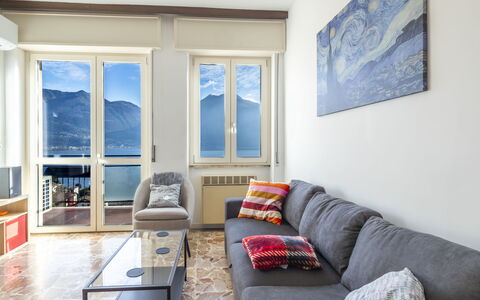 Lovere Balcony View: Interior Design, Flooring, Furniture, Couch, Room, Floor, Ceiling, Living Room, Apartment
