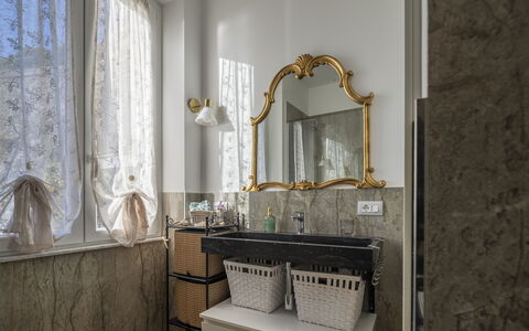 La Casa di Martina, Amazing Seaview: Interior Design, Plumbing Fixture, Tap, Sink, Bathroom Sink, Plumbing, Mirror, Bathroom, Countertop, Bathroom Cabinet