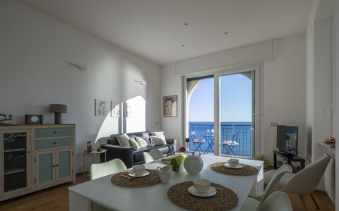 La Casa di Martina, Amazing Seaview: Furniture, Floor, Flooring, Sea, Interior Design, Apartment, Chair, Ocean, Room, Coast